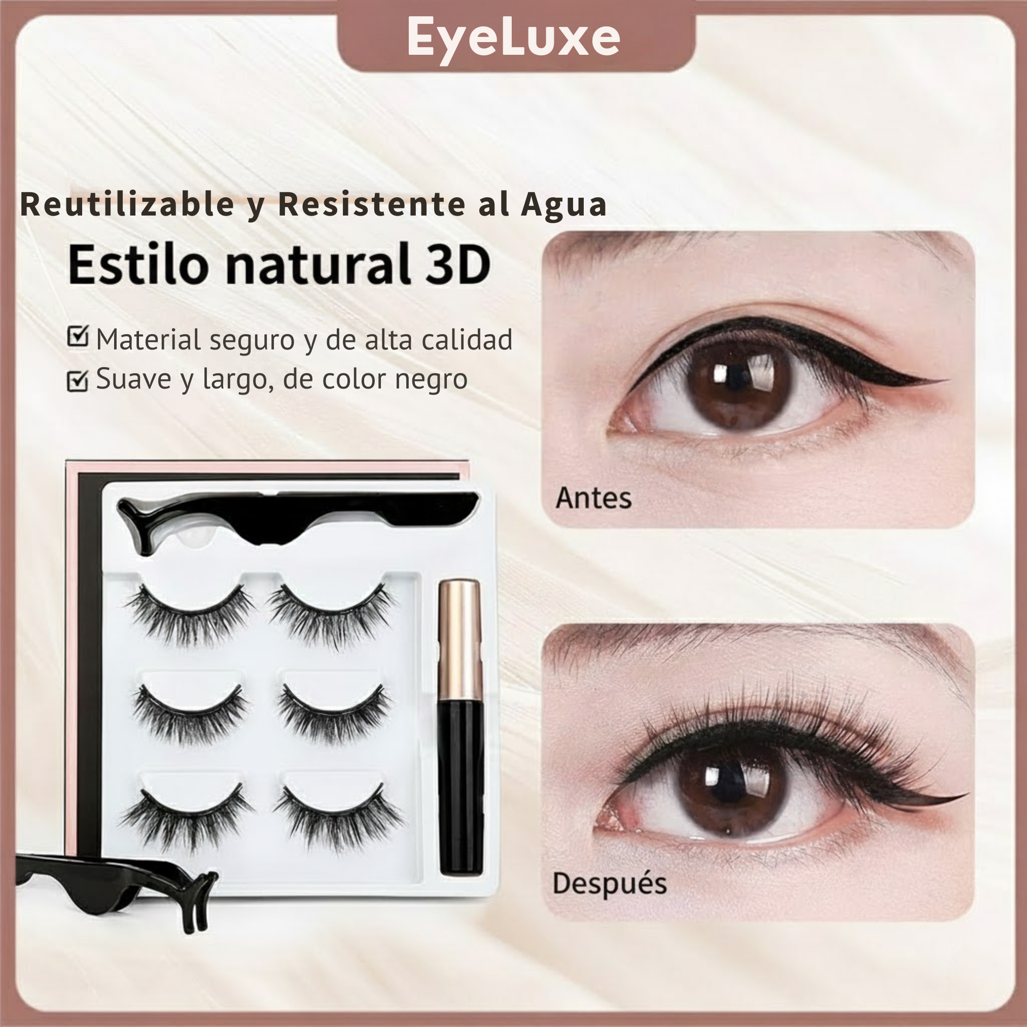 EyeLuxe - Pestañas Magnéticas reutilizables (Pack 3 pares)