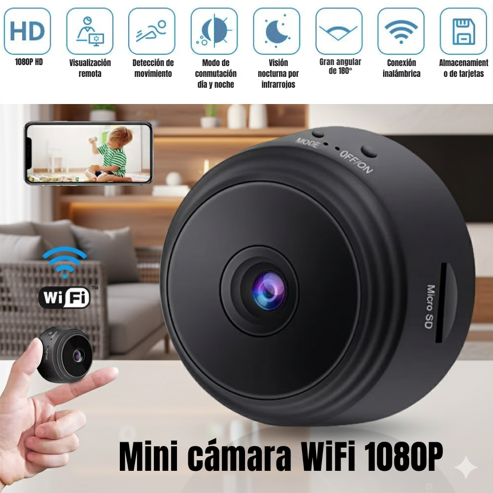 Mini cámara WiFi 1080P: Detección de Movimiento y Visión Nocturna