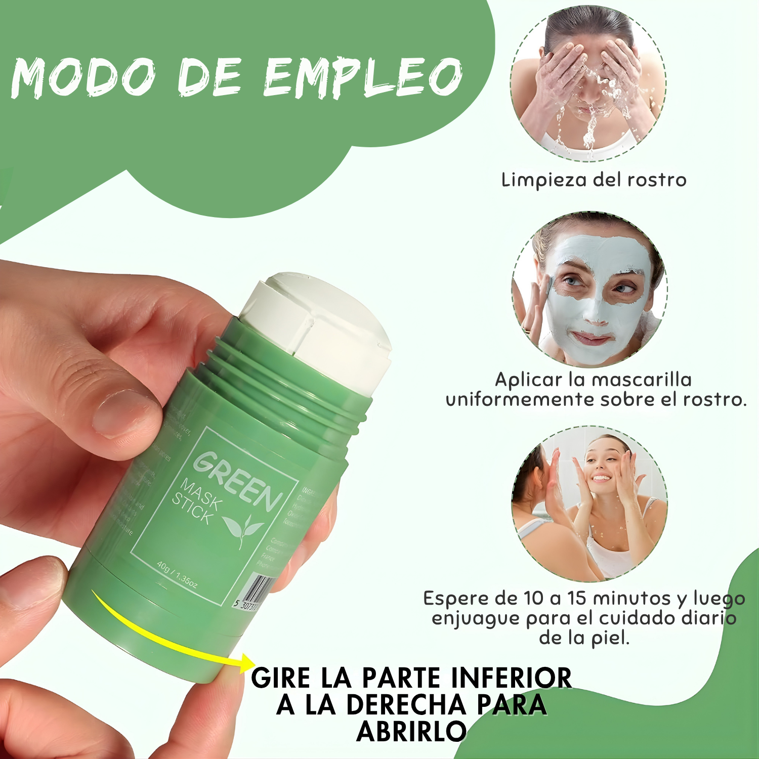 Mascarilla de té verde en barra: desintoxica y brilla al instante
