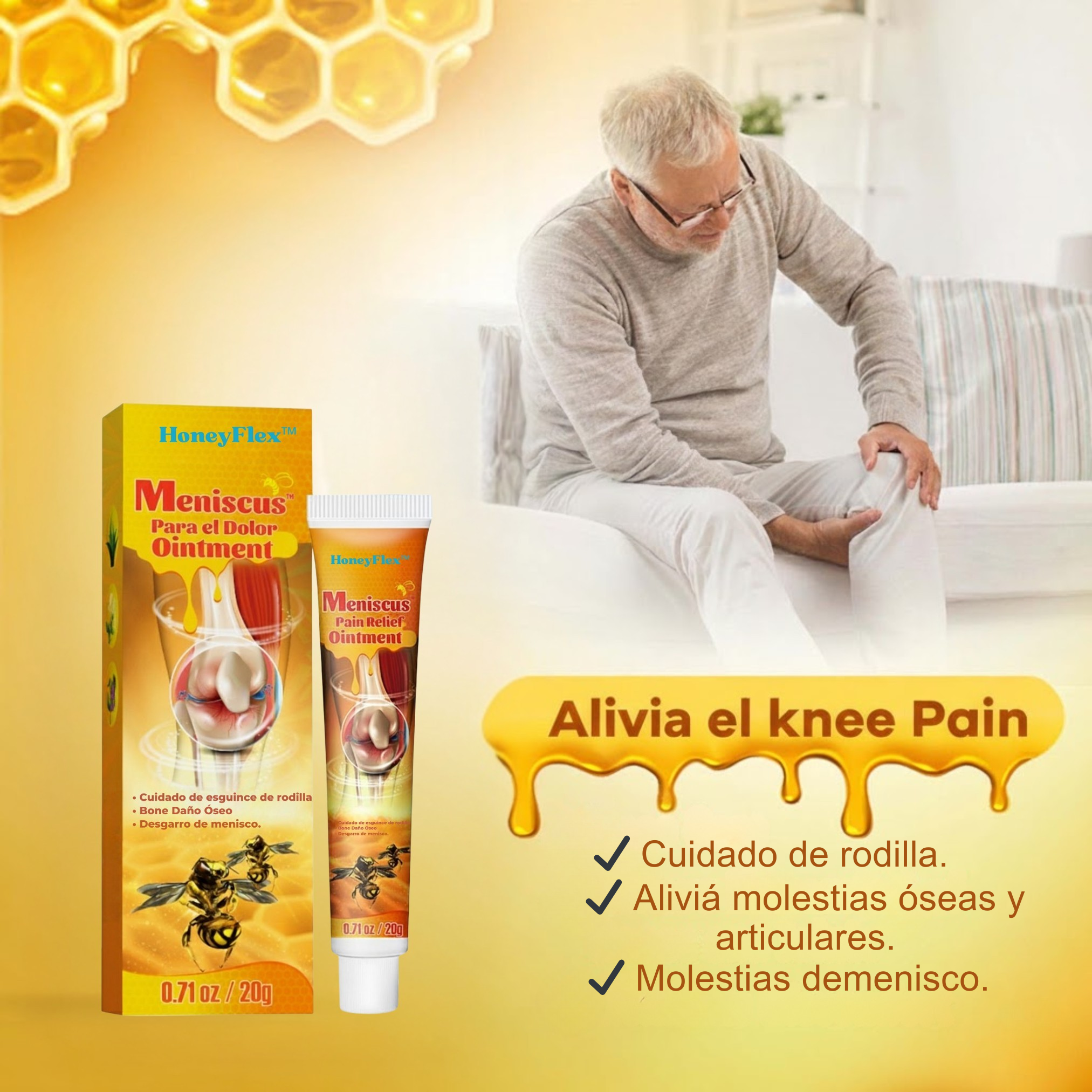 HoneyFlex™ - Ungüento para Dolor de Menisco y Articulaciones