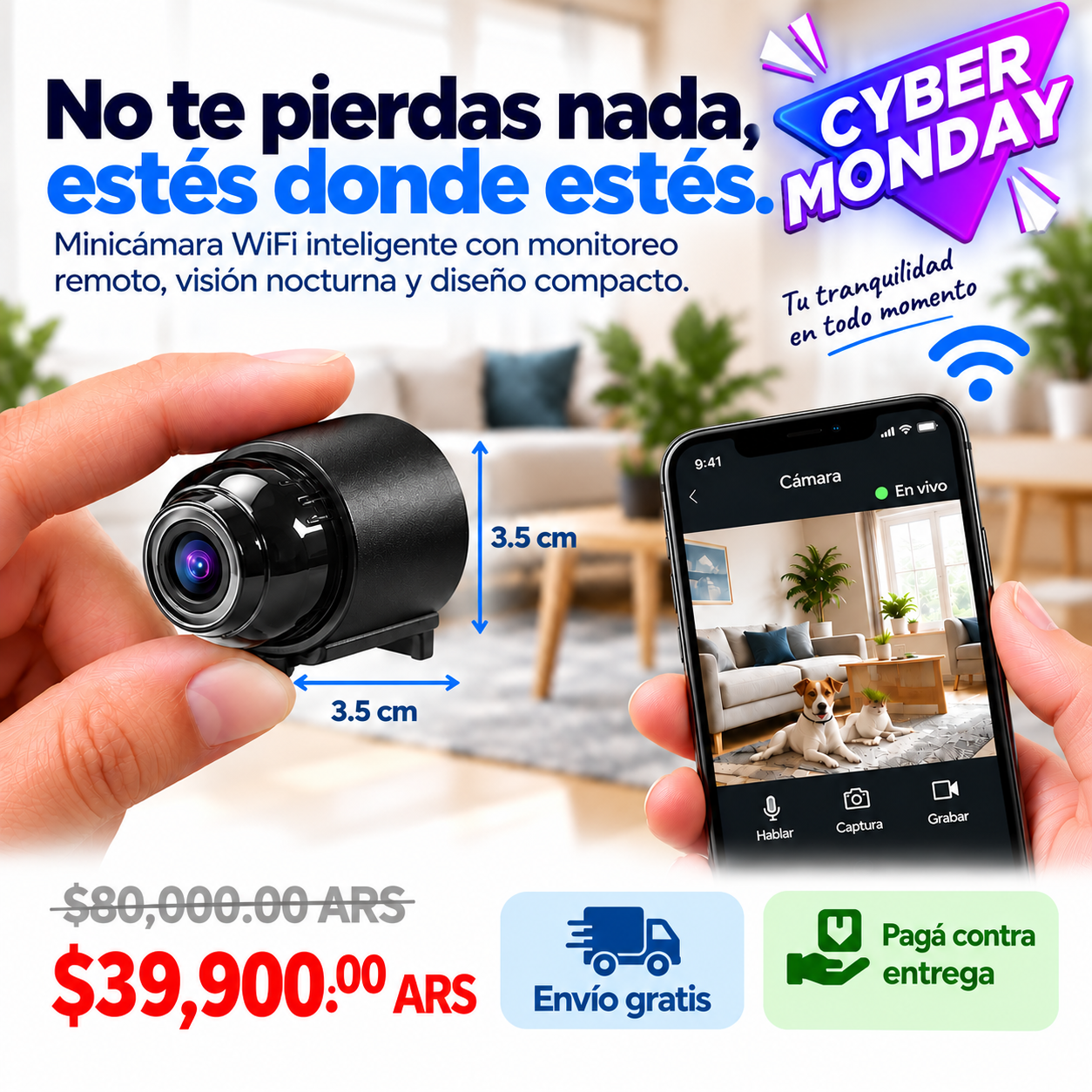 Minicámara WiFi inteligente: visión diurna y nocturna para una vigilancia discreta