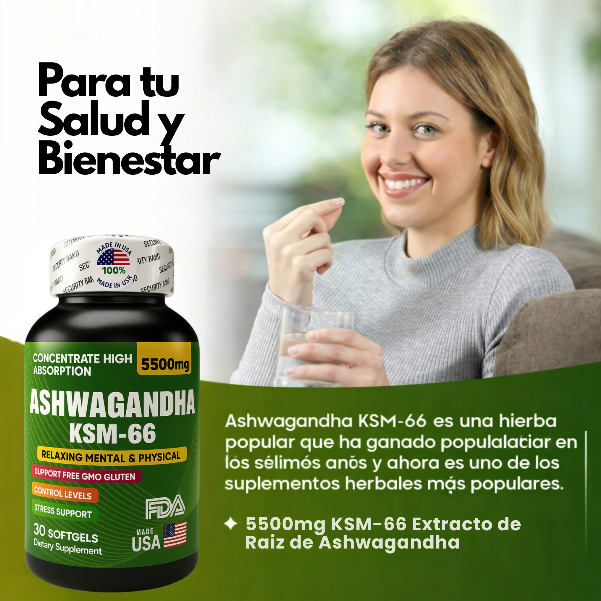 Ashwagandha KSM-66 - Mente en calma. Cuerpo fuerte. Equilibrio real.