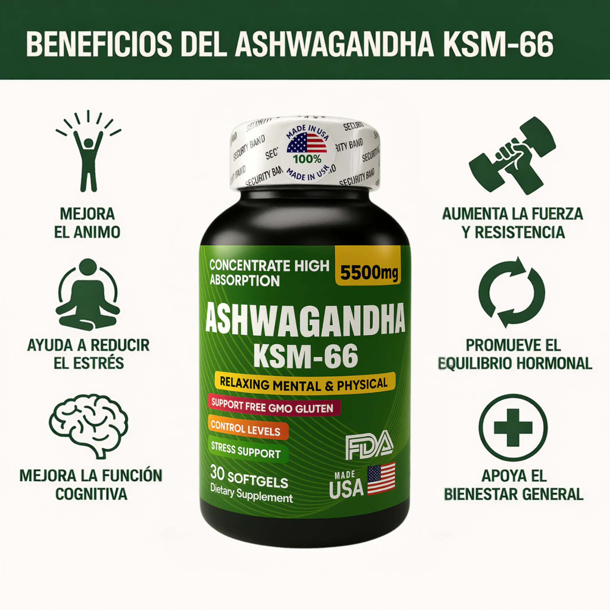 Ashwagandha KSM-66 - Mente en calma. Cuerpo fuerte. Equilibrio real.