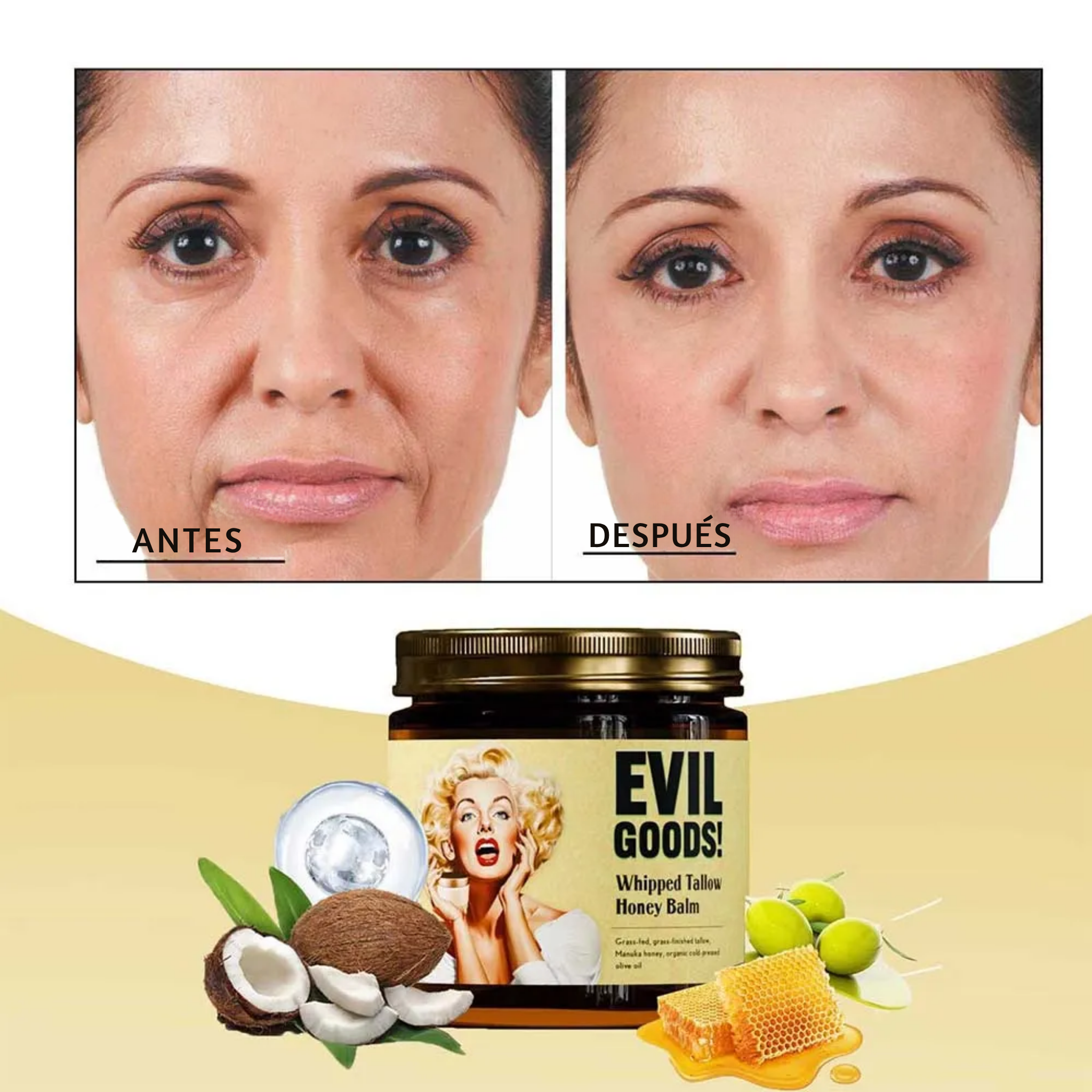 EVIL GOODS® Crema de Sebo de Res Pura – Sin Perfume, Ultra Hidratante para Piel Sensible