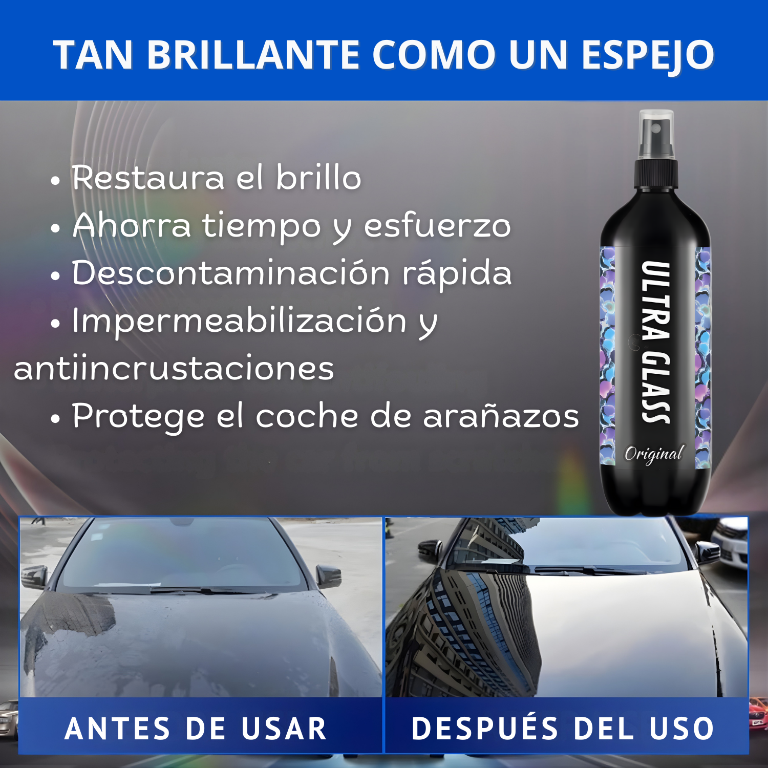 ULTRA GLASS – Spray protector contra la lluvia ácida para superficies cristalinas y sin daños