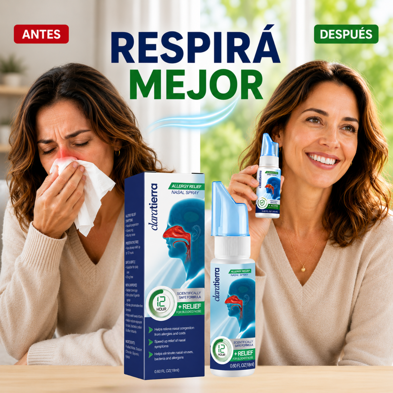 Spray Nasal para Alivio de Alergias — Alivio Rápido por 12 Horas