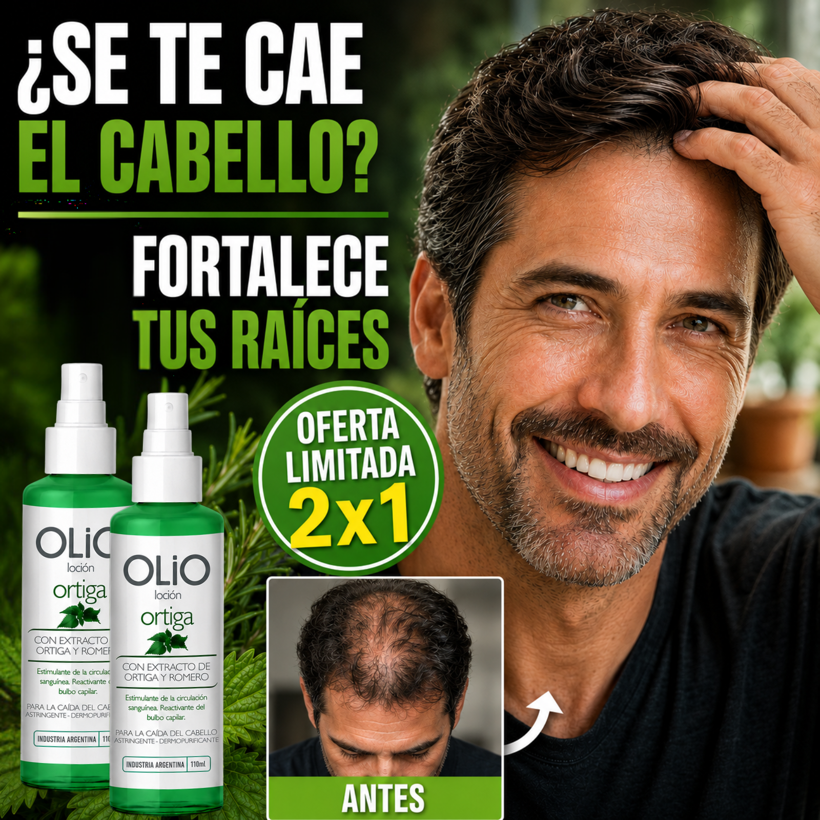 Loción Anticaída OLIO – Fórmula con Ortiga y Romero Oferta limitada 2x1!