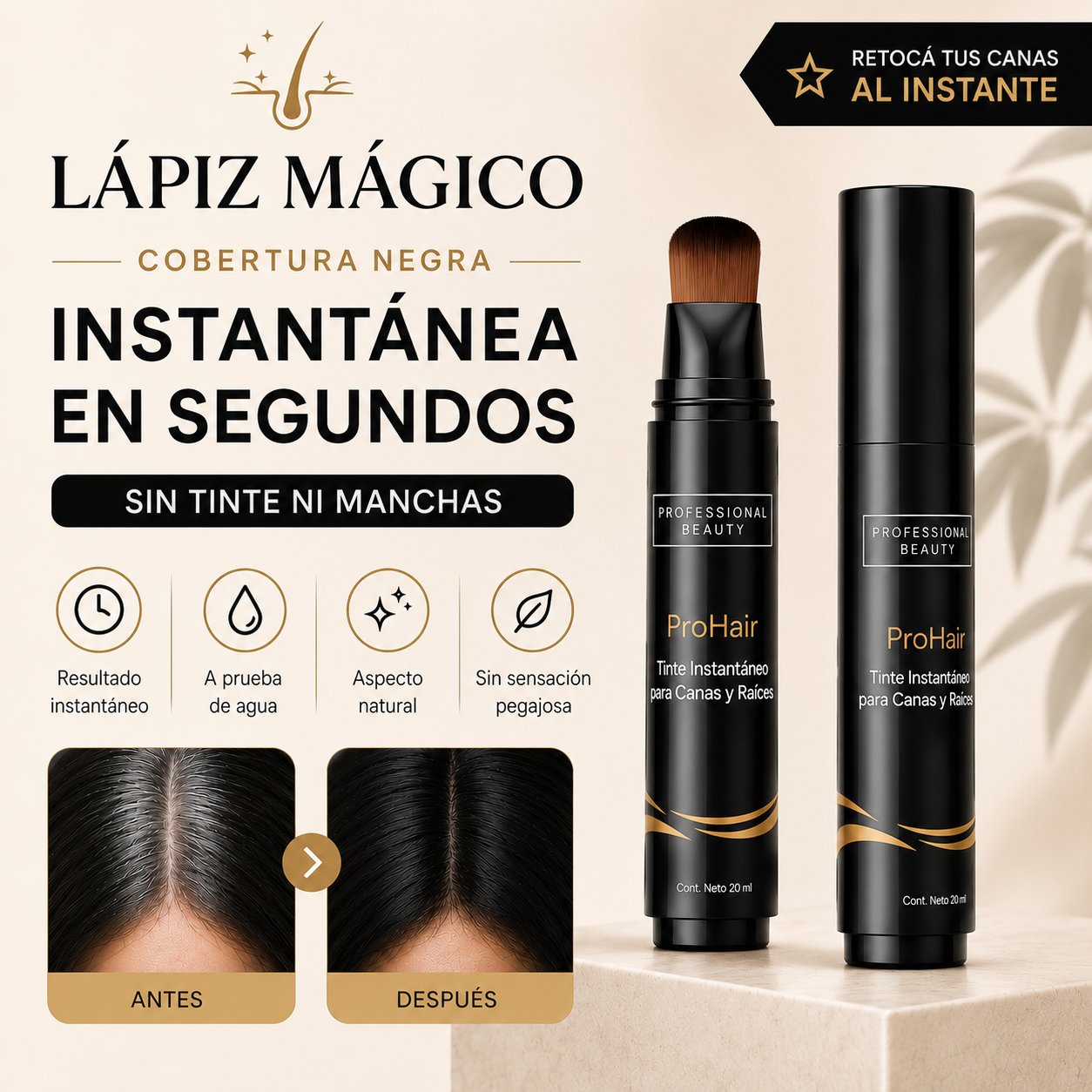 Lápiz Mágico: Cobertura Negra Instantánea en Segundos, Sin Tinte ni Manchas
