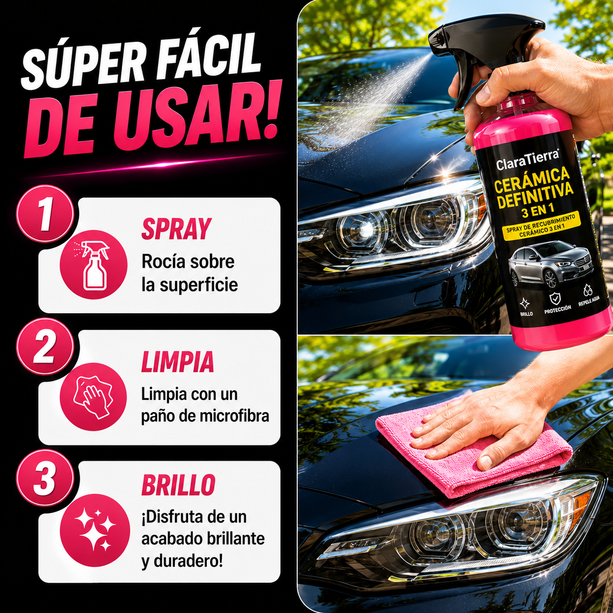 Cerámica Definitiva 3 en 1 - El brillo espejo y la protección cerámica que tu auto merece en solo minutos.