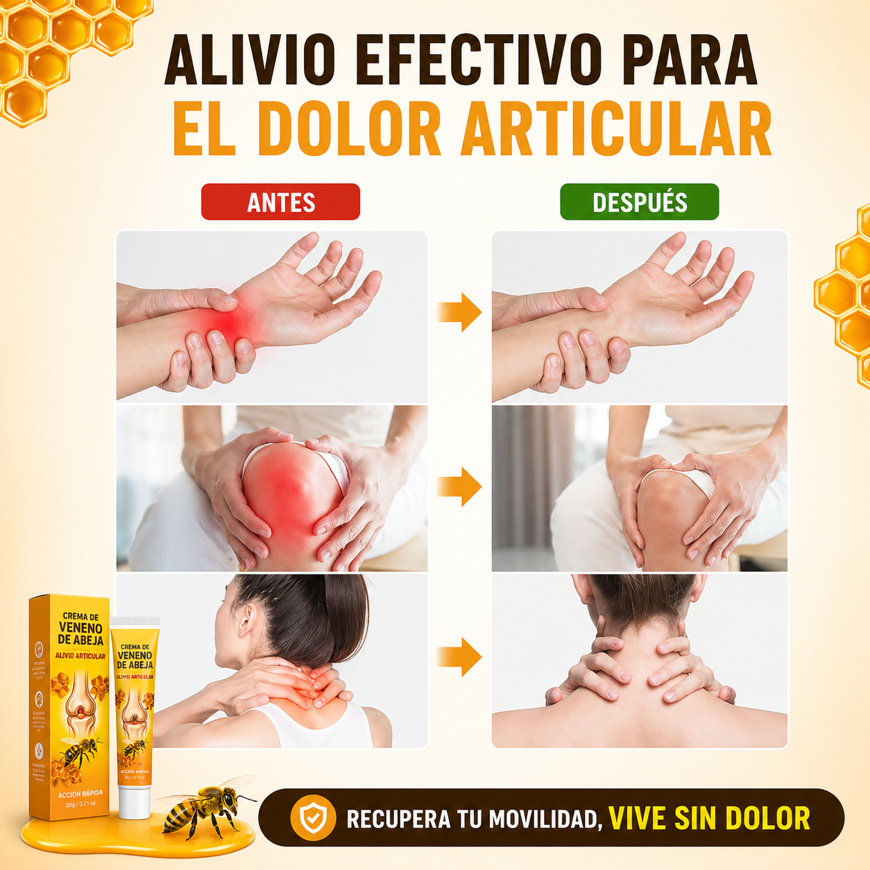 Crema de Veneno de Abeja para el Alivio Articular – Acción Rápida contra Artritis, Dolor Muscular y Rigidez