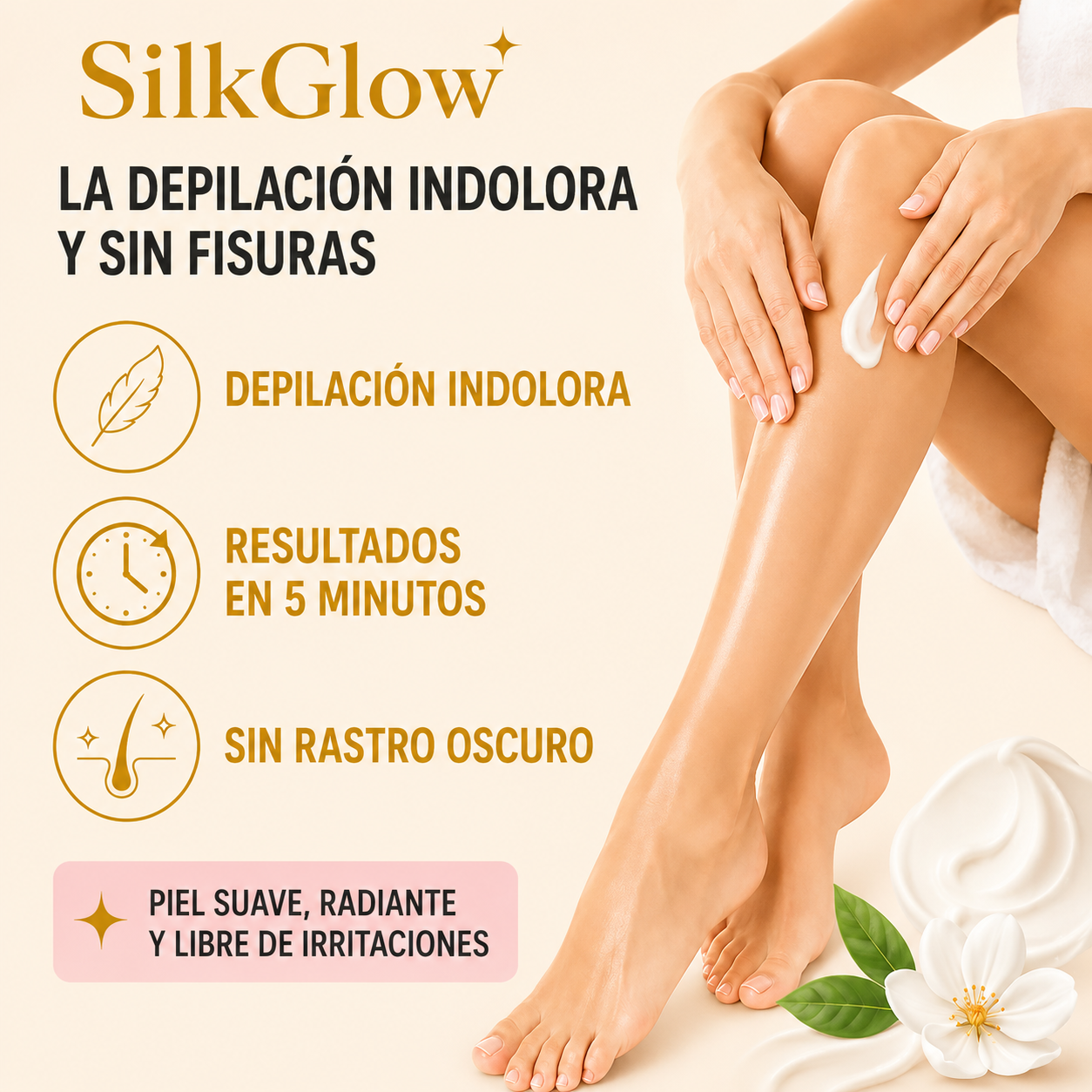 SilkGlow: la depilación indolora y sin fisuras deja la piel suave, radiante y libre de irritaciones.