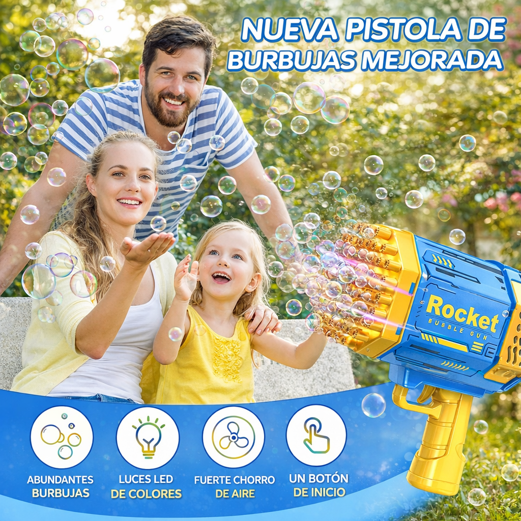 Pistola  Rocket Burbujas Automática para Niños