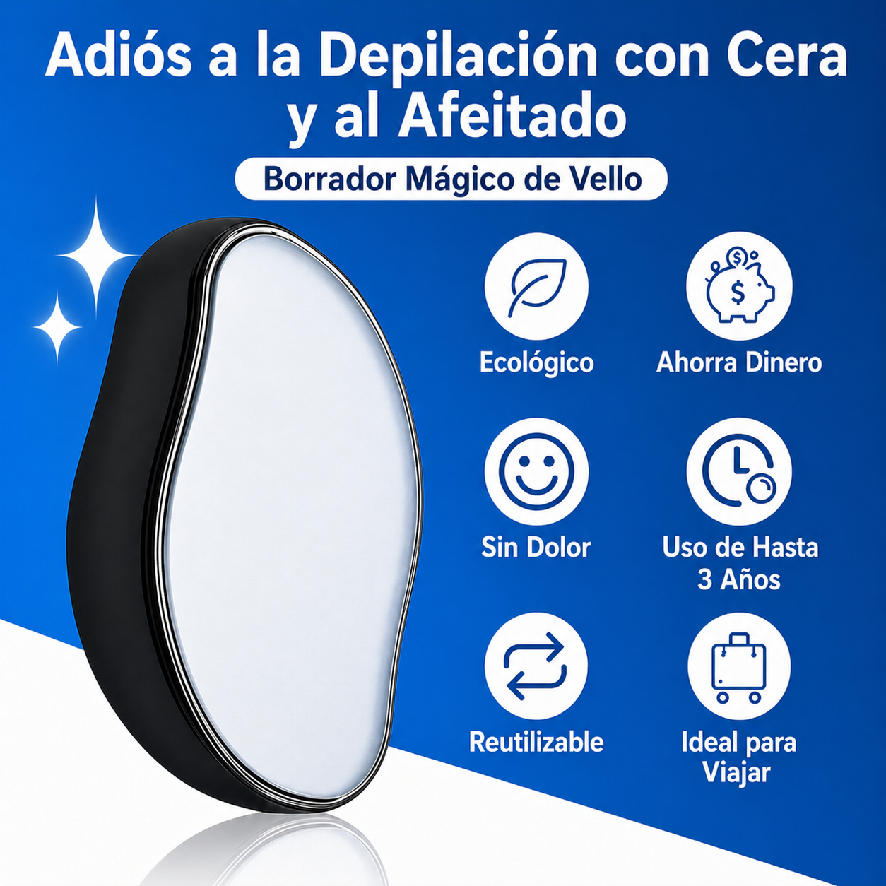Eliminador de Vello de Cristal - Eliminador de Vello y Exfoliante para una Piel Suave al Instante