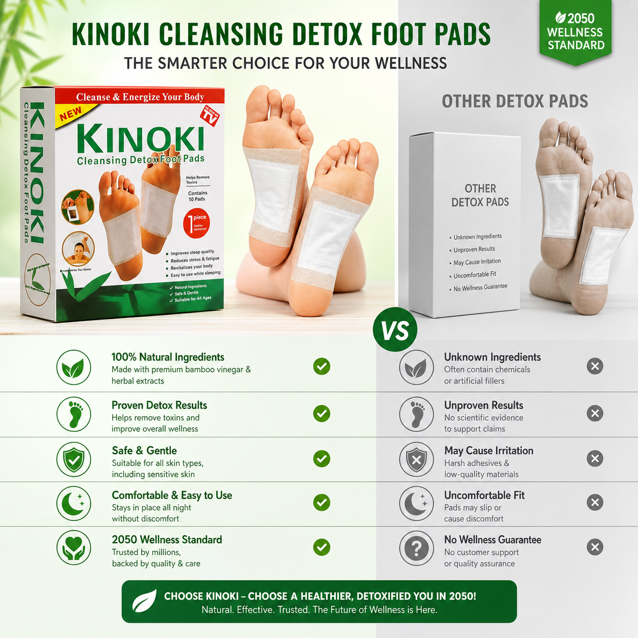 Kinoki Parches Detox para Pies - Dormí igual. Sentite completamente diferente.