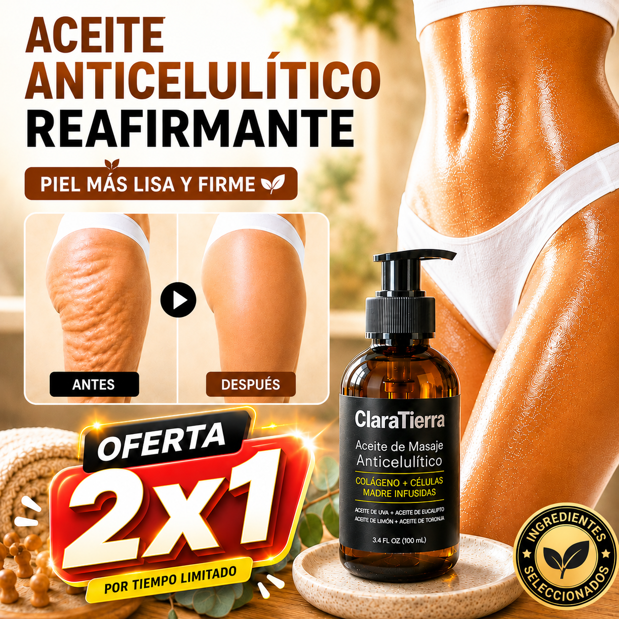 Aceite Anticelulítico Reafirmante - Piel Más Lisa y Firme (2x1 Oferta)
