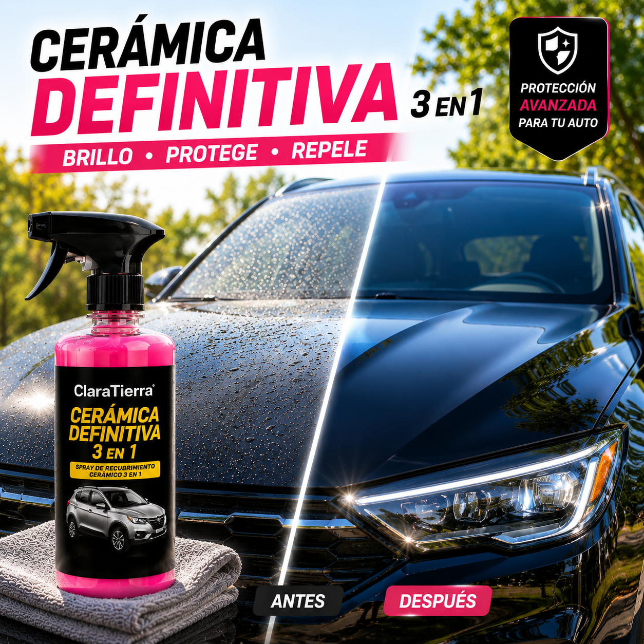 Cerámica Definitiva 3 en 1 - El brillo espejo y la protección cerámica que tu auto merece en solo minutos.