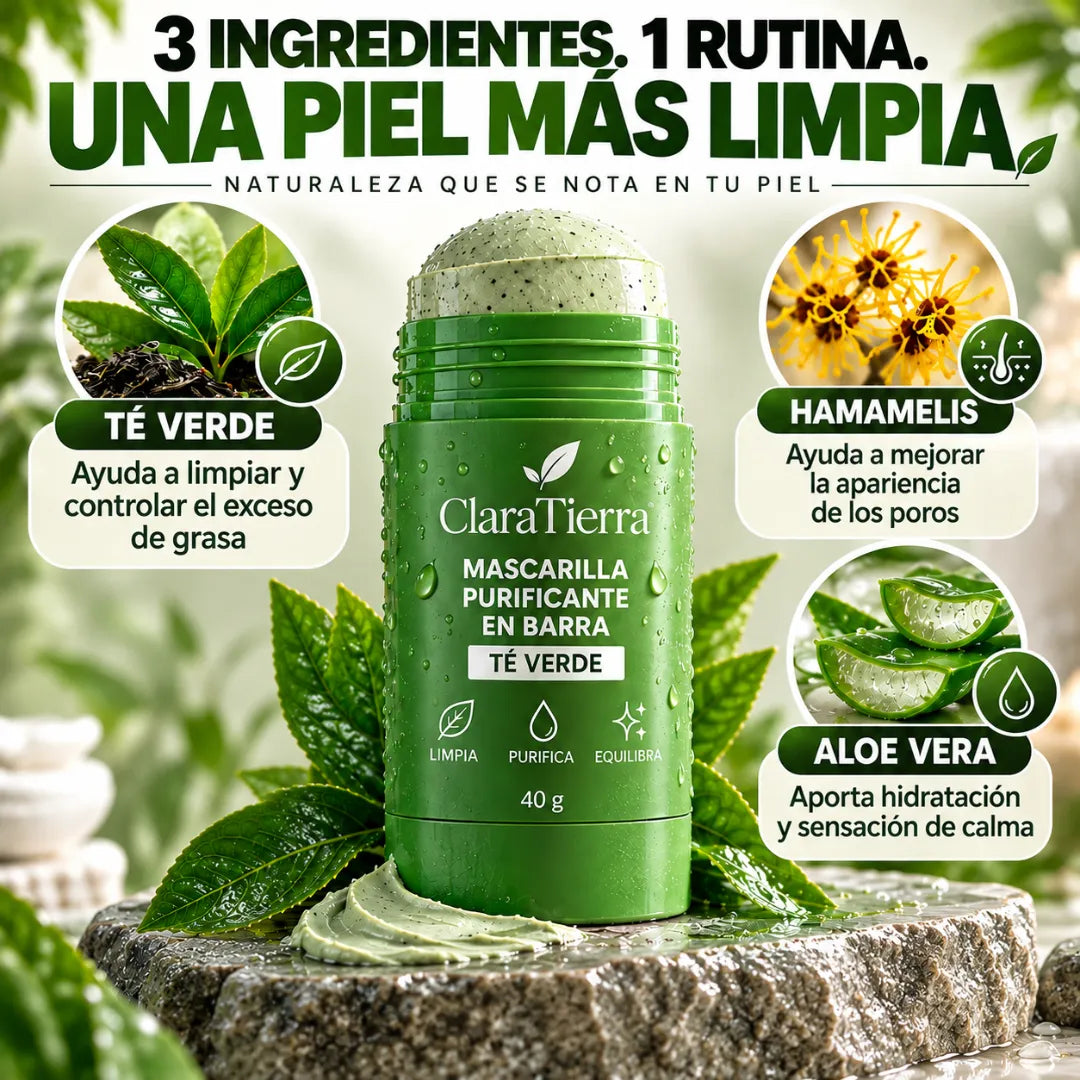 Mascarilla Purificante de Té Verde en Barra - Limpia. Purifica. Dejá tu piel con un aspecto más radiante.