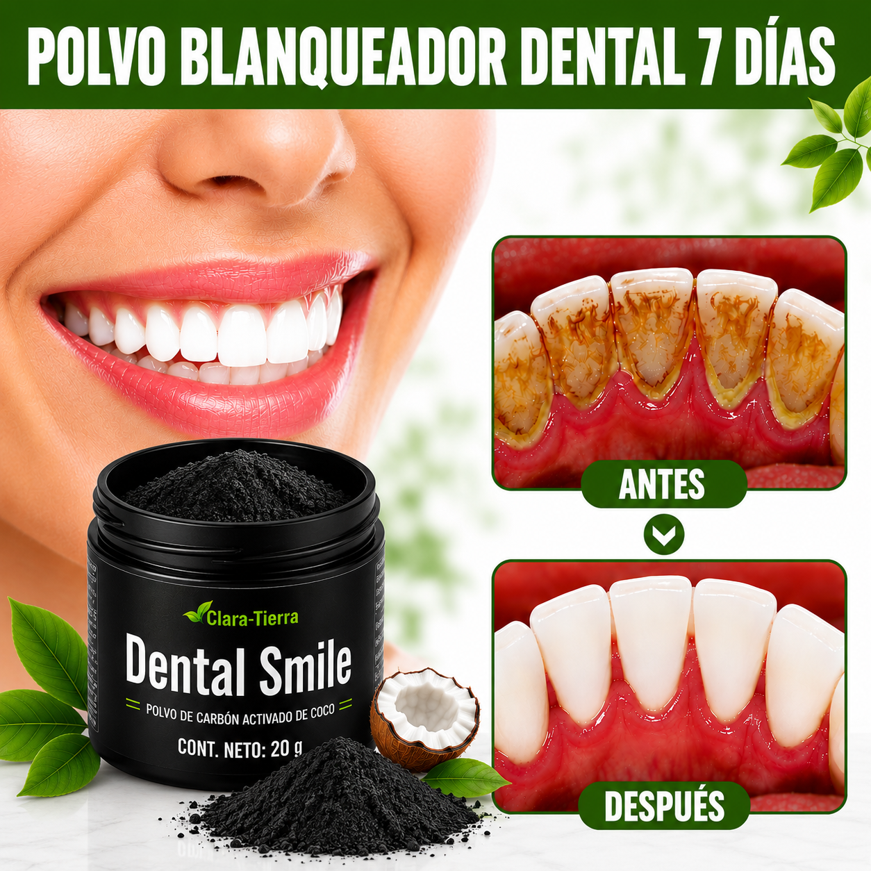 Polvo Dental Smile - una sonrisa más blanca, fresca y segura desde casa