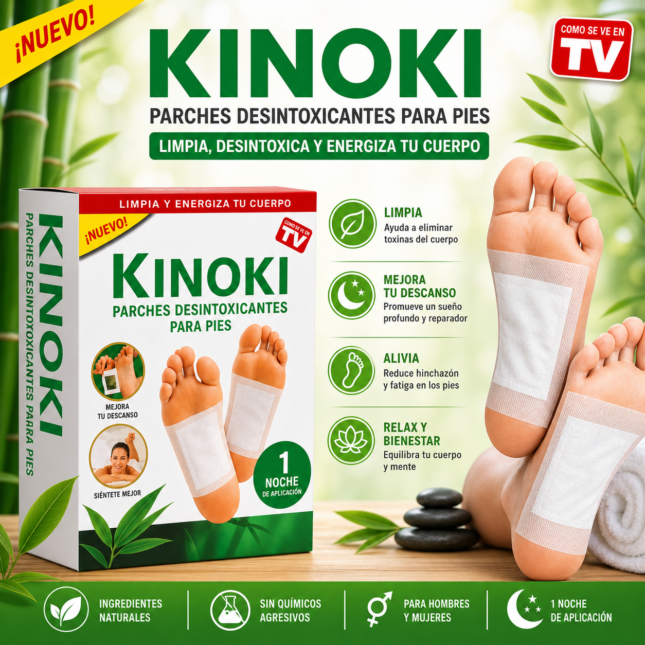 Kinoki Parches Detox para Pies - Dormí igual. Sentite completamente diferente.