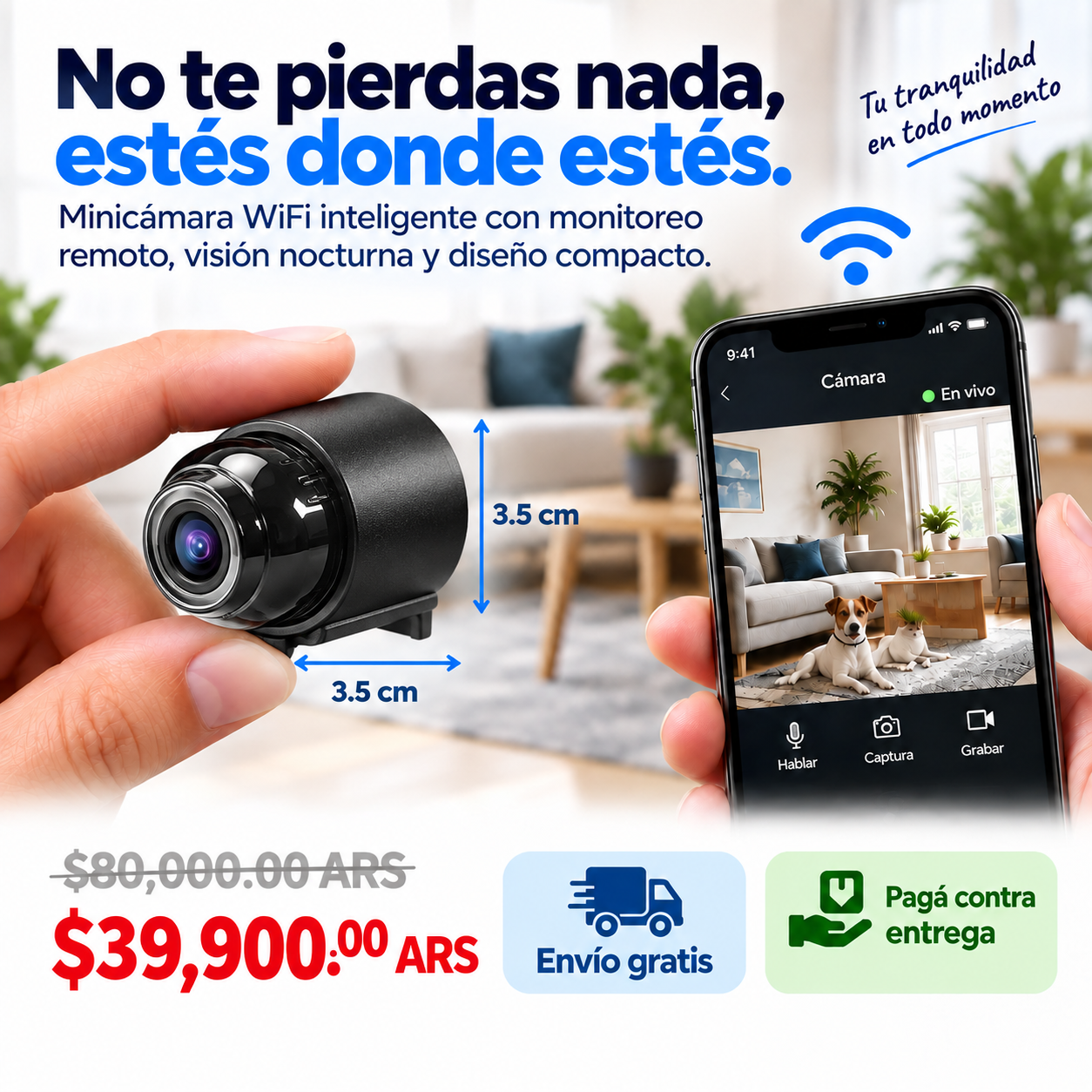 Minicámara WiFi inteligente: visión diurna y nocturna para una vigilancia discreta.