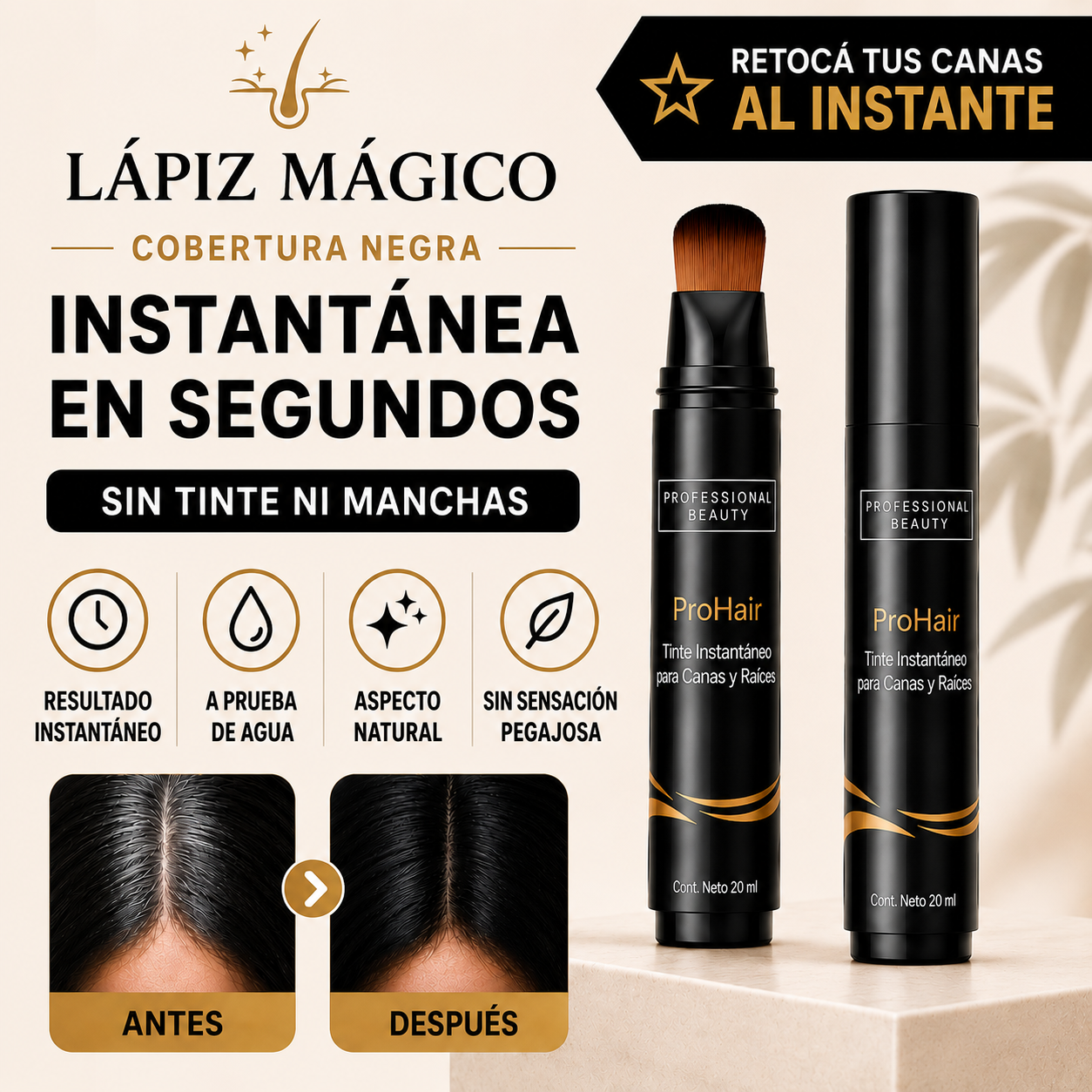 Lápiz Mágico: Cobertura Negra Instantánea en Segundos, Sin Tinte ni Manchas
