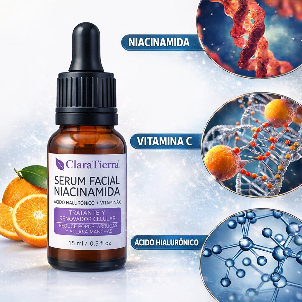 Serum Facial de Niacinamida con Ácido Hialurónico + Vitamina C — Piel Clara y Sin Imperfecciones