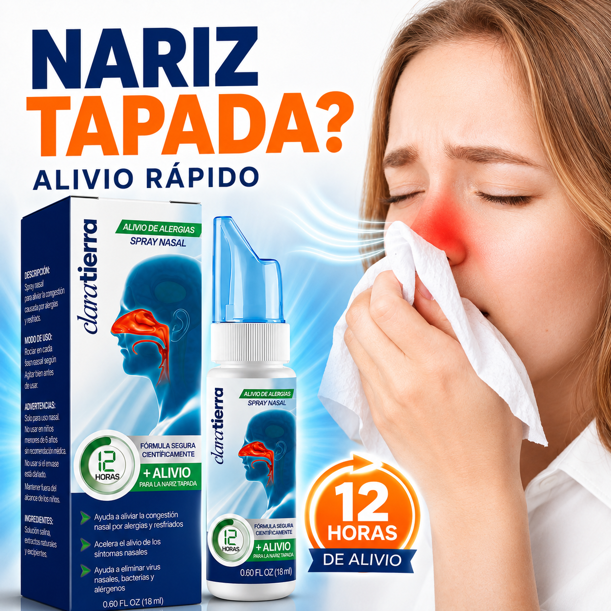 Spray Nasal para Alivio de Alergias — Alivio Rápido por 12 Horas
