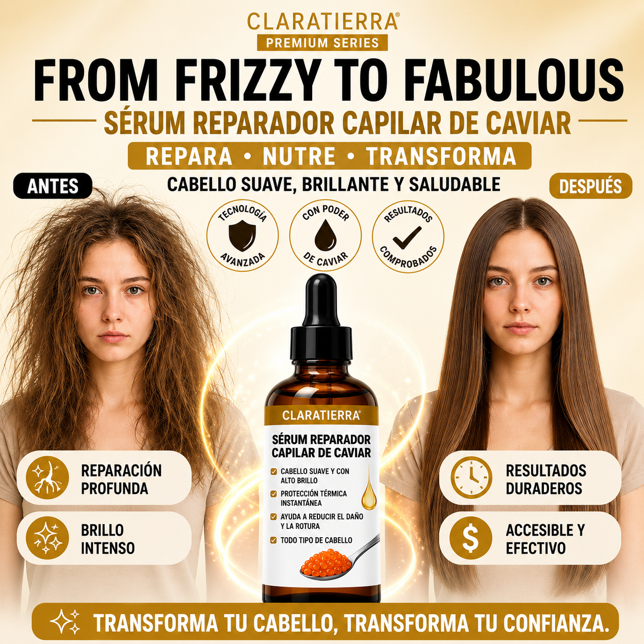 Sérum reparador capilar de caviar - revitaliza tu cabello seco, dañado y sin vida.