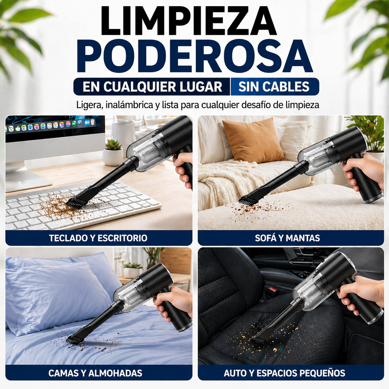Aspiradora Mini Inalámbrica – Potente Soplador de Aire Sin Cable para Limpieza de Auto, Hogar y Teclado