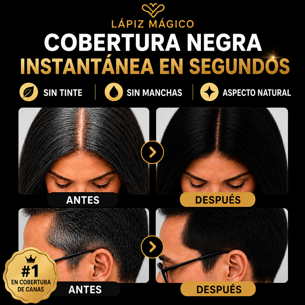Lápiz Mágico: Cobertura Negra Instantánea en Segundos, Sin Tinte ni Manchas