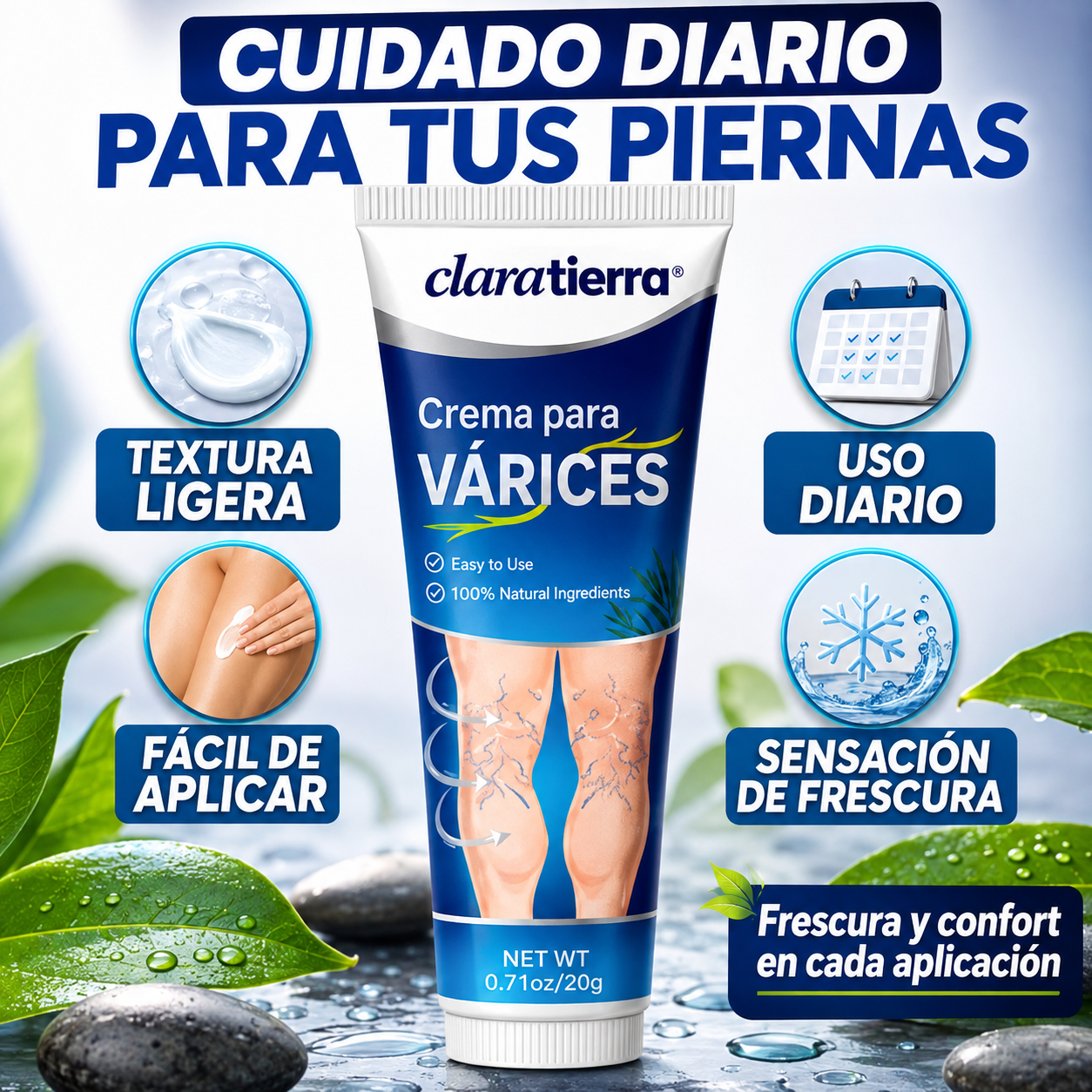 CLARATIERRA® CREMA PARA VÁRICES - Más frescura, ligereza y confort para tus piernas