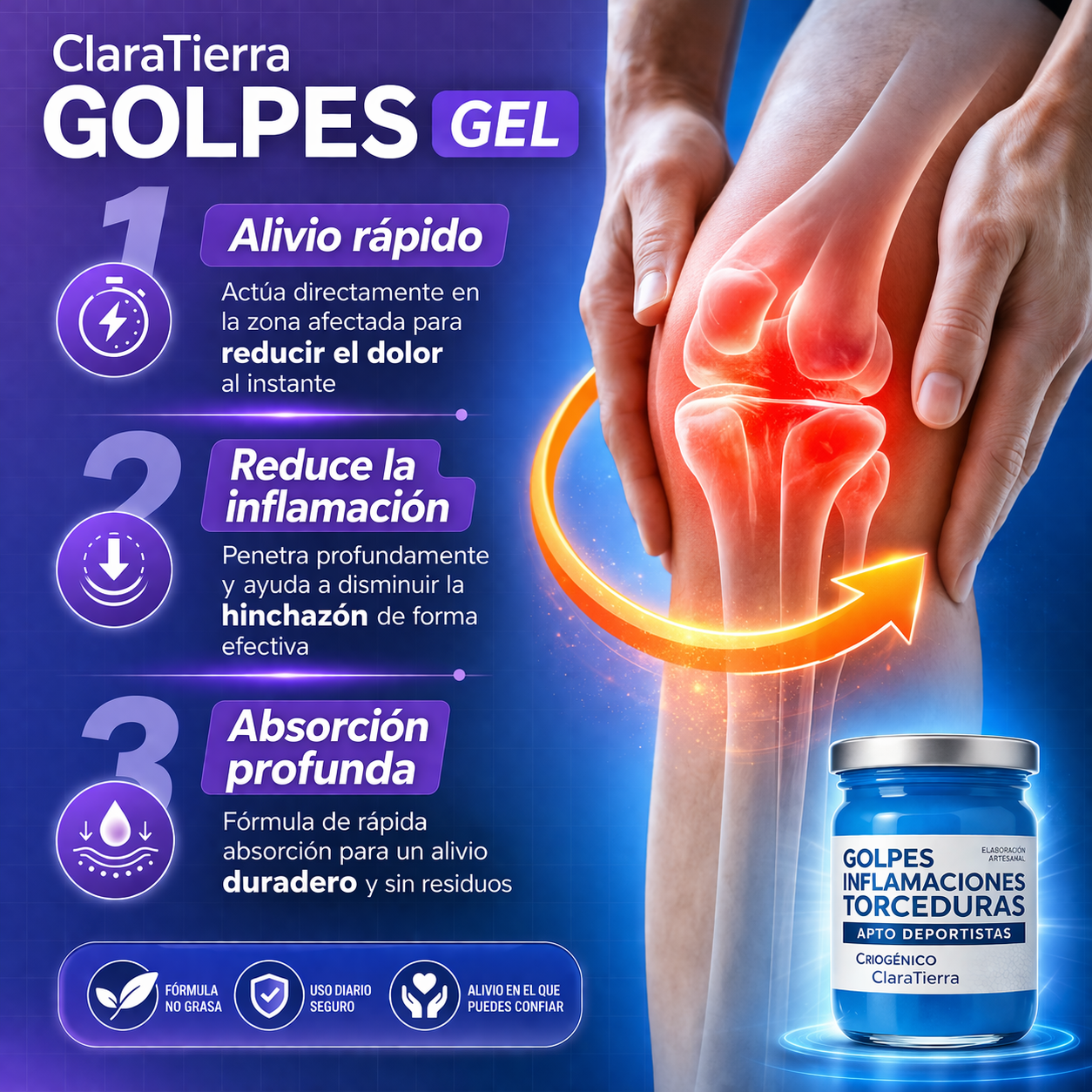 Golpes Gel – Alivio rápido para moretones, hinchazón y dolor muscular.