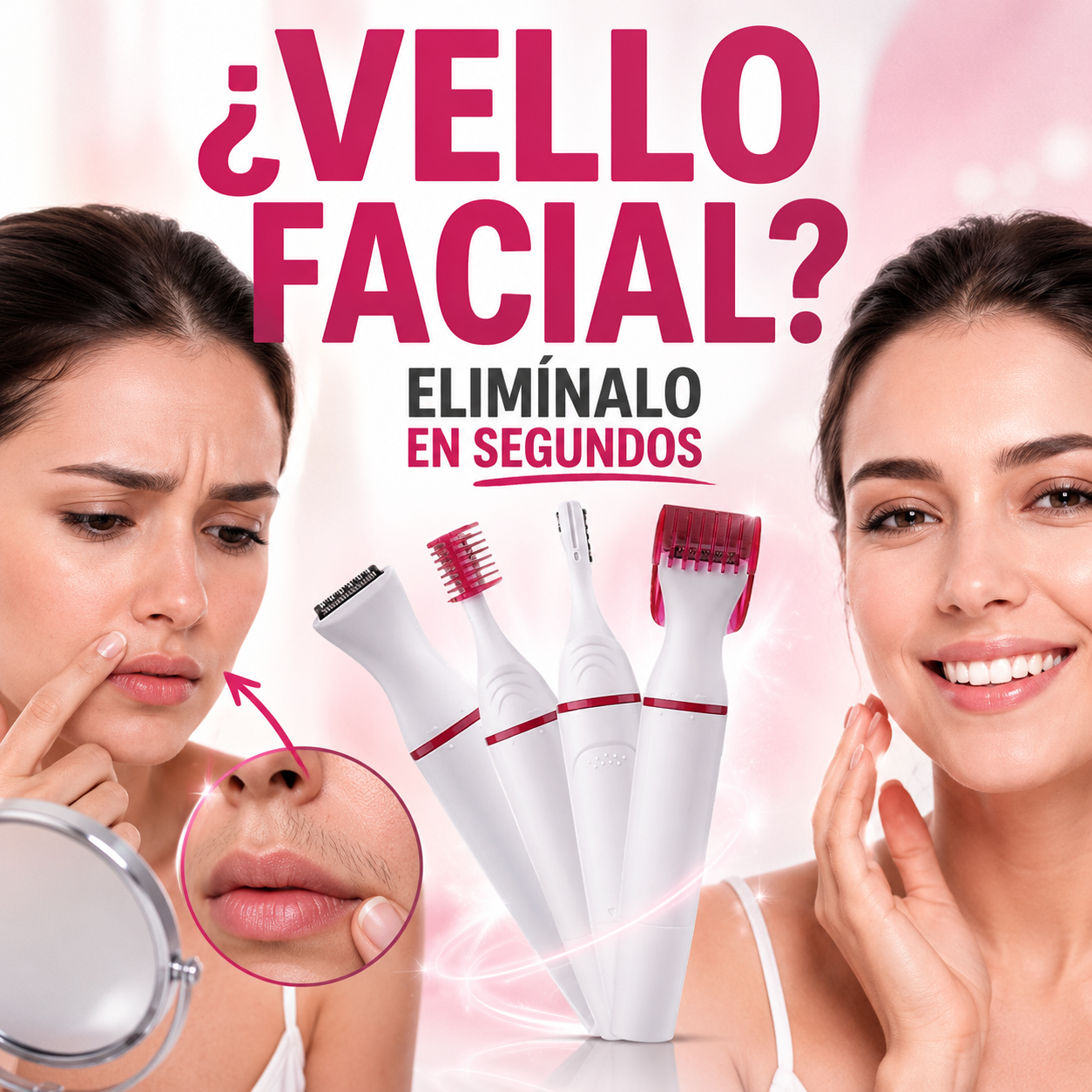 Depiladora eléctrica con cabezales intercambiables para rostro y cuerpo
