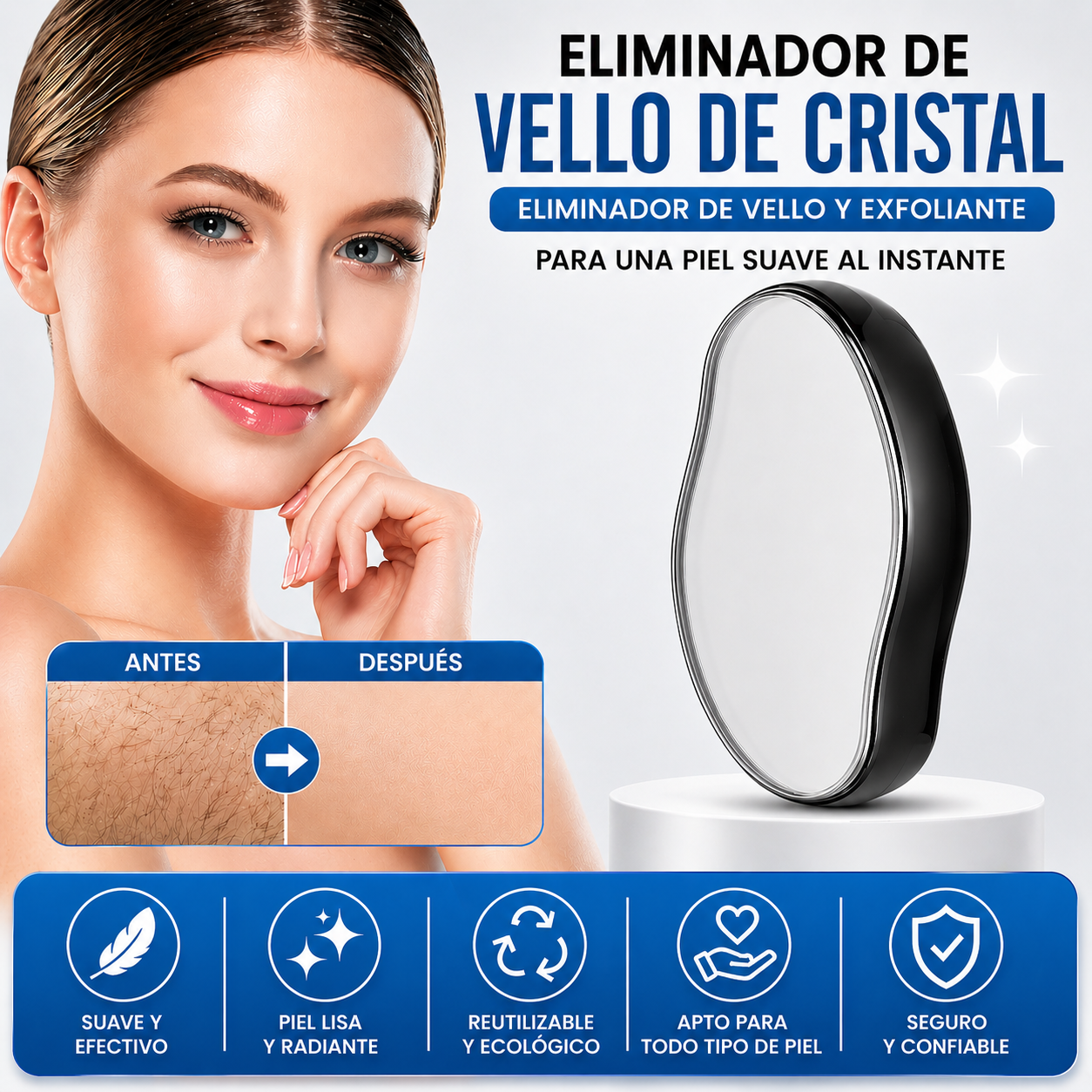 Eliminador de Vello de Cristal - Eliminador de Vello y Exfoliante para una Piel Suave al Instante