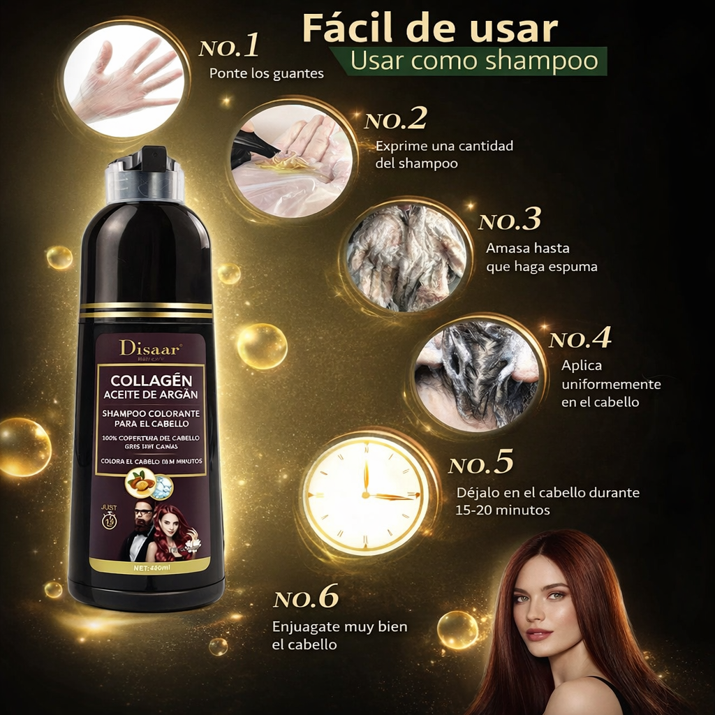 Disaar - Shampoo colorante rápido con colágeno y aceite de argán