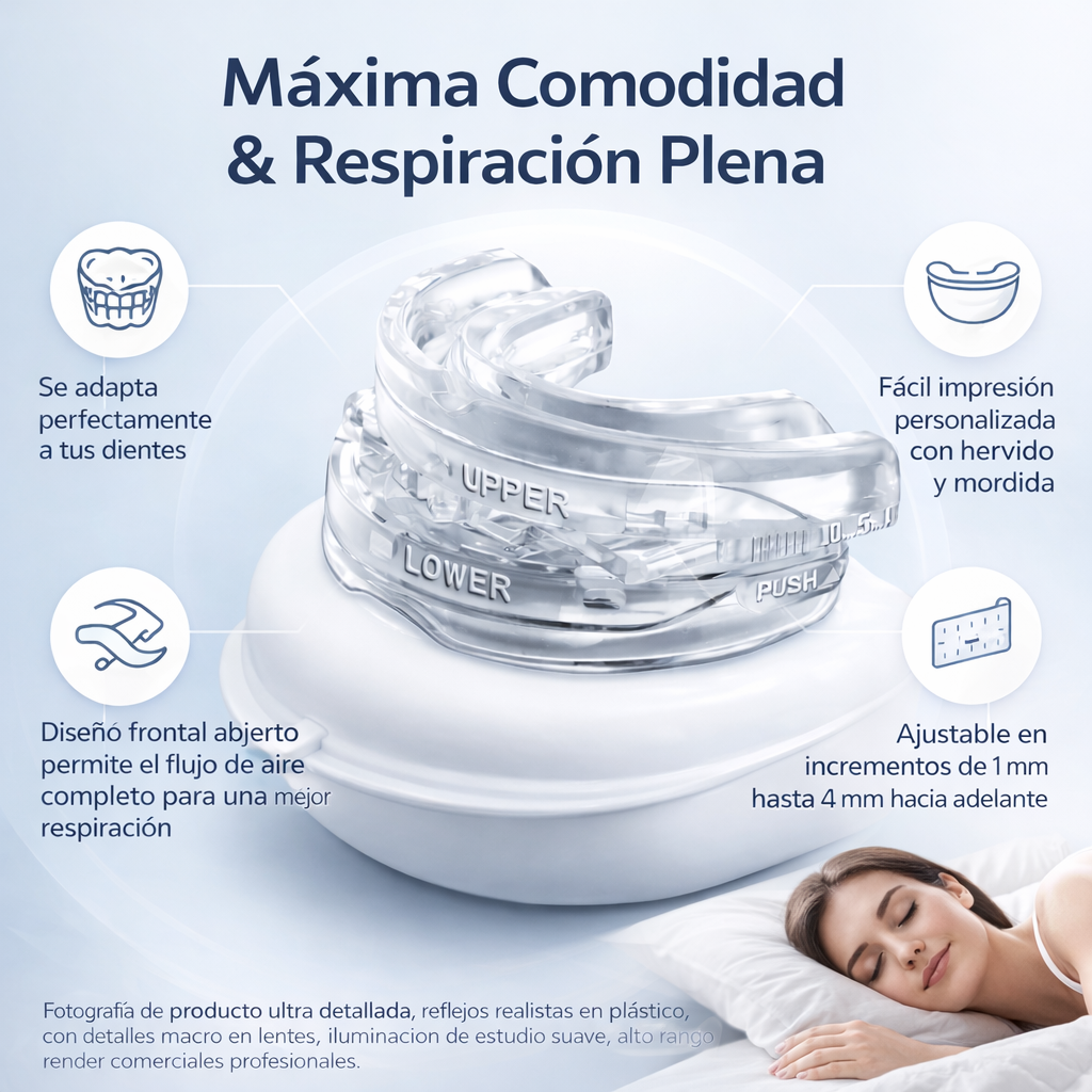 Protector bucal antirronquidos: sueño profundo y respiración libre toda la noche