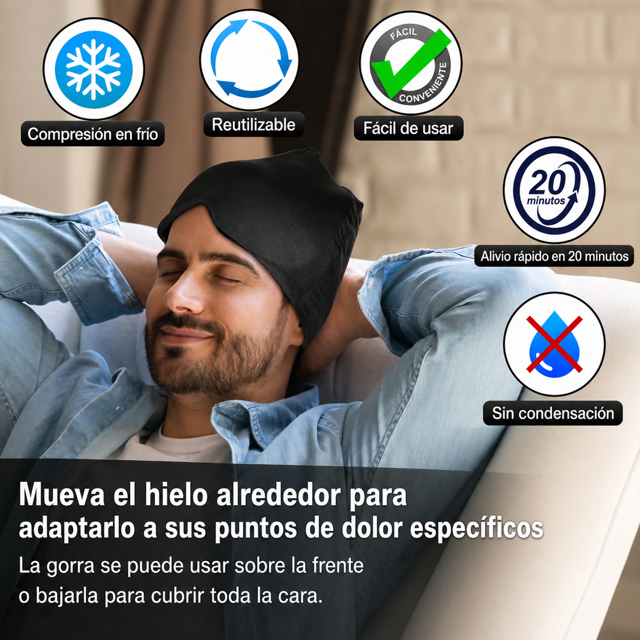 NeuroCool Gorra para el Alivio de la Migraña – Terapia de Enfriamiento Instantáneo para el Dolor de Cabeza y el Estrés