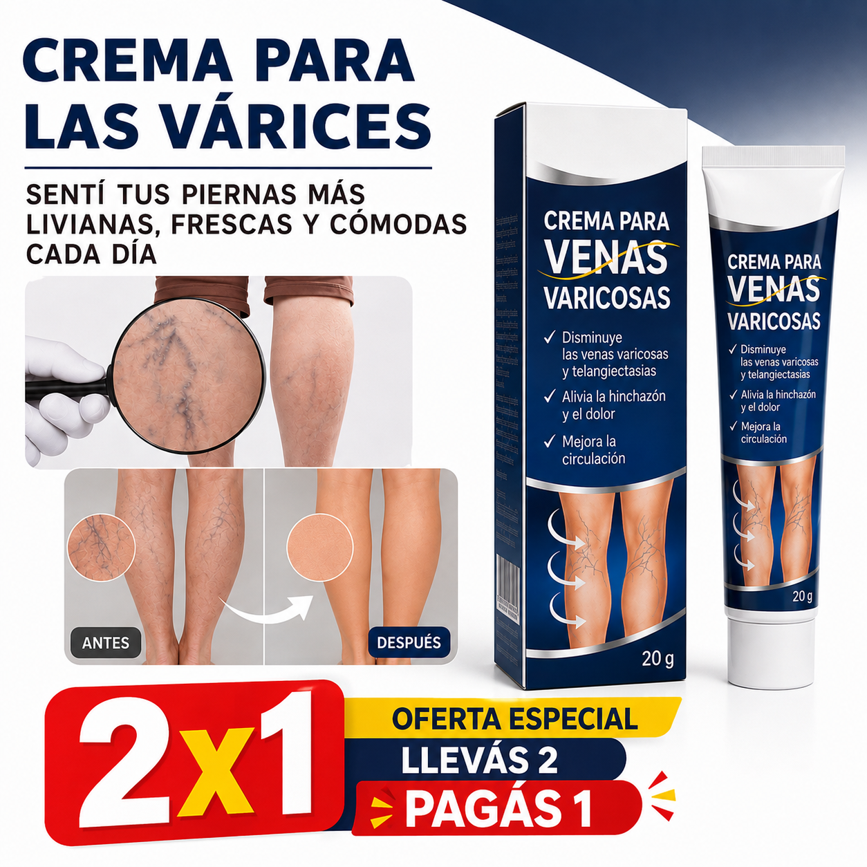 Crema para las Varices - Siente Tus Piernas Más Ligeras, Frescas y Cómodas Cada Día (Oferta 2x1)