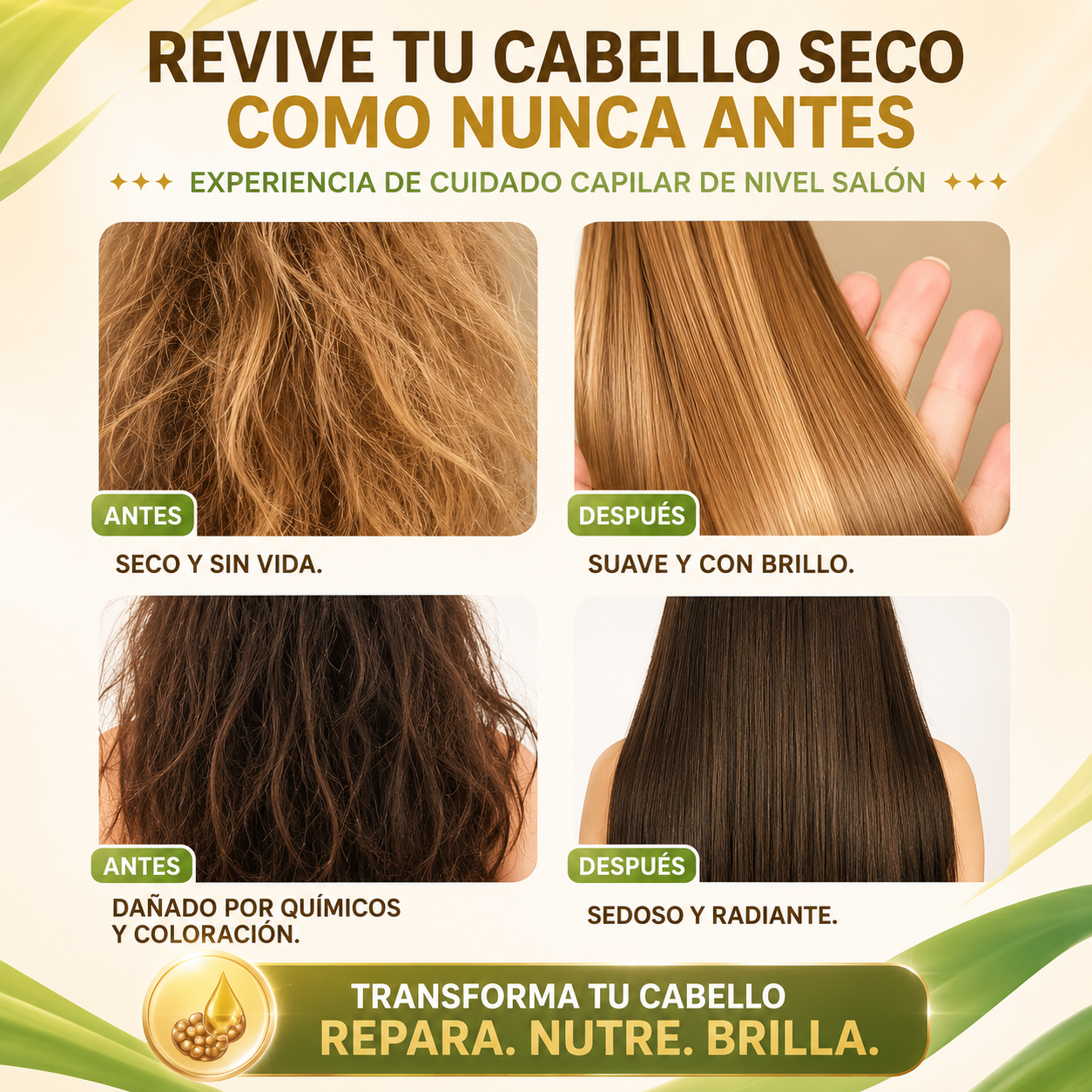 Sérum reparador capilar de caviar - revitaliza tu cabello seco, dañado y sin vida.