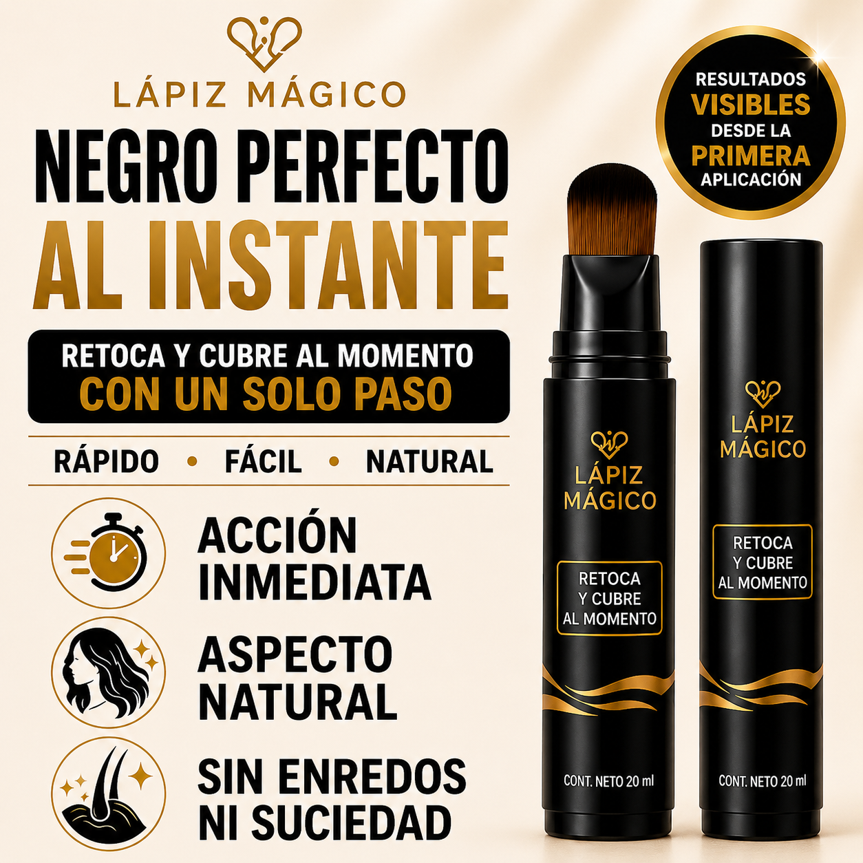 Lápiz Mágico: Cobertura Negra Instantánea en Segundos, Sin Tinte ni Manchas
